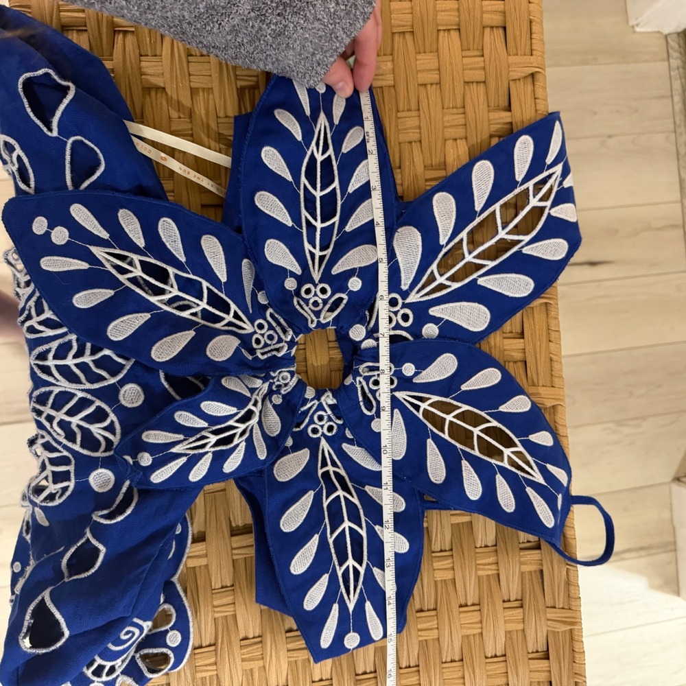 NWT Farm Rio Blue Flower Richelieu Linen Midi Dress Navy Blue XS Boho $398 - Picture 7 of 8